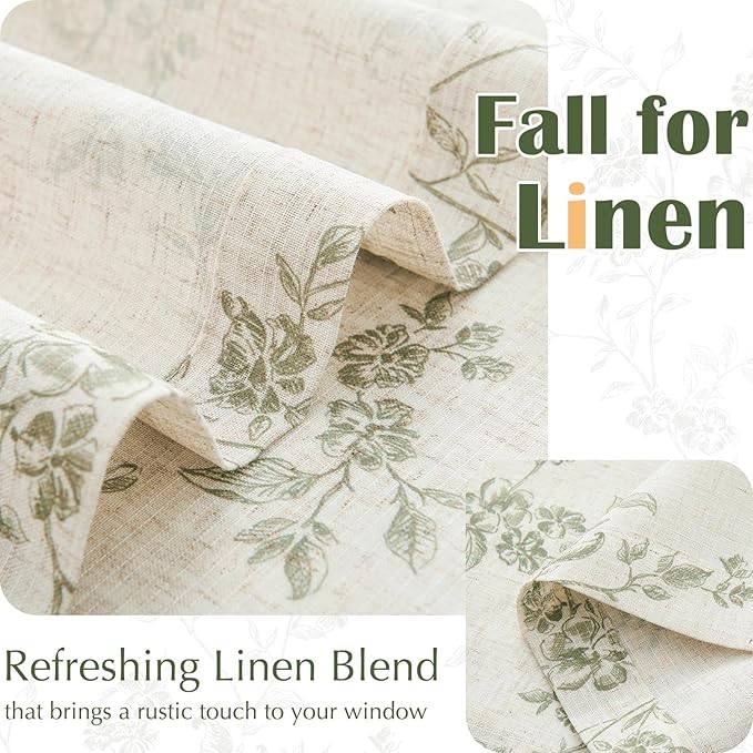 jinchan Floral Kitchen Curtains 30 Inch Linen Tier Curtains Christmas Decor - Image 5