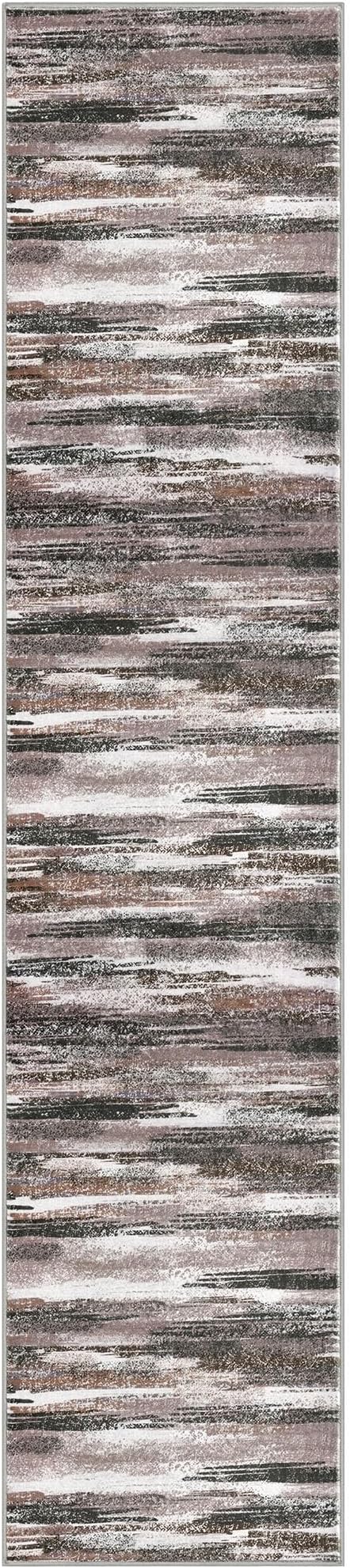 Modern Abstract Runner Rug 2.6x12, Dark Light Brown White Washable Long Kitchen - Image 8