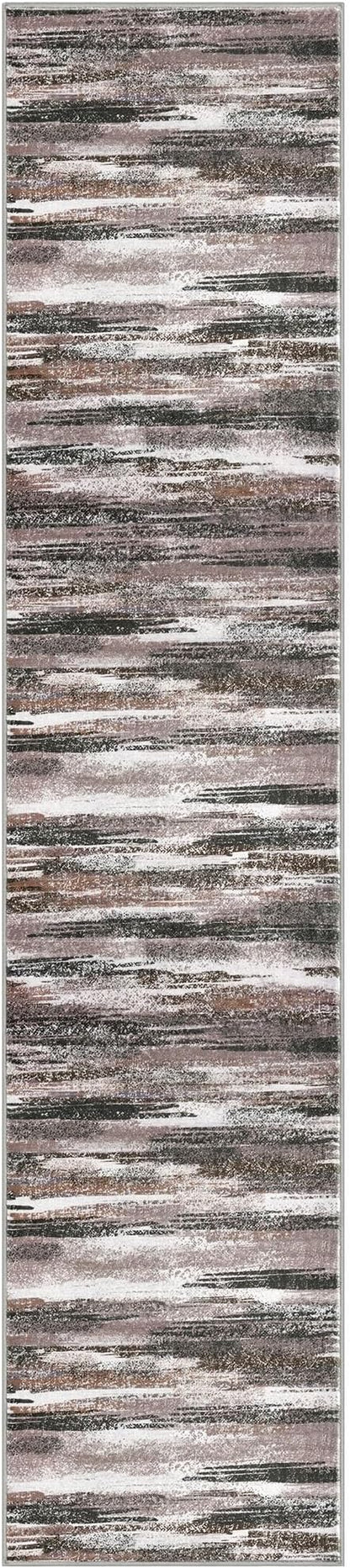Modern Abstract Runner Rug 2.6x12, Dark Light Brown White Washable Long Kitchen - Image 8
