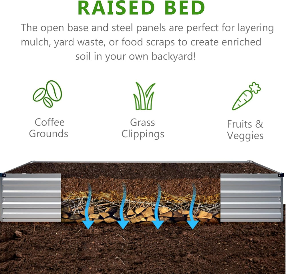 6x3x1ft(2 PCS) Galvanized Raised Garden Beds Kit,Silver