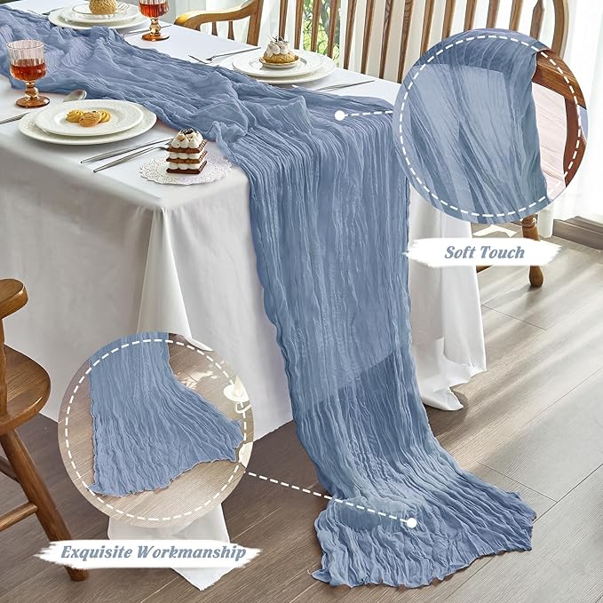 IVAPUPU 10 Pcs Cheesecloth Table Runner - 10ft Dusty Blue Boho Gauze Cheese - Image 4