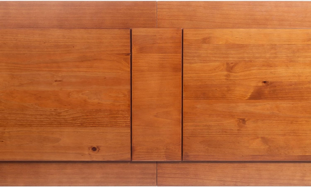 memomad Bali Slim Set: Bed + Flat Headboard, Queen Size, Caramel Brown