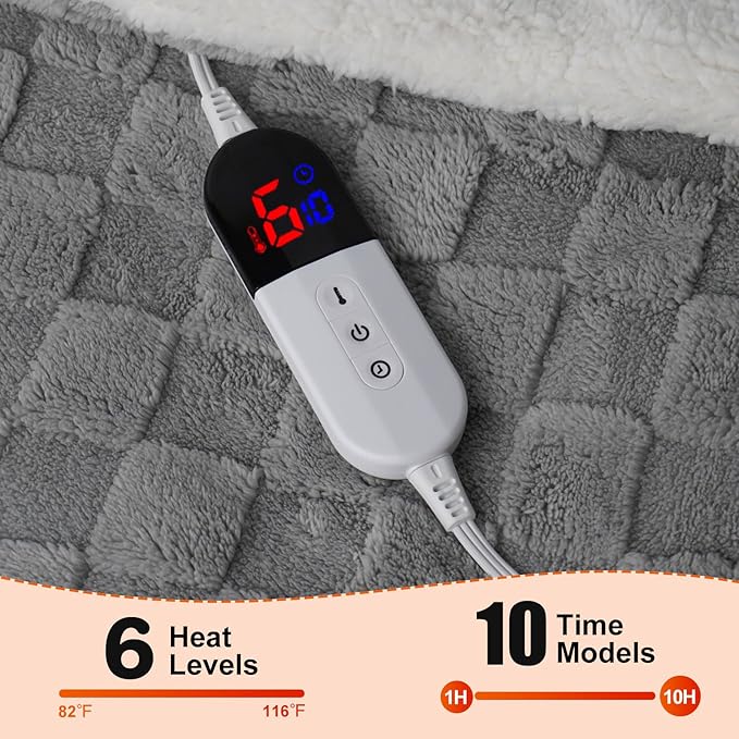 Electric Blanket, Soft Checked Flannel Fast Heating Blanket - Image 3