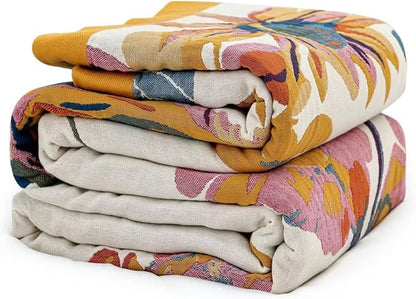 MSGKV Boho Throw Blanket 60''x80'', 100% Cotton Blankets by MSGKVHomeTextiles
