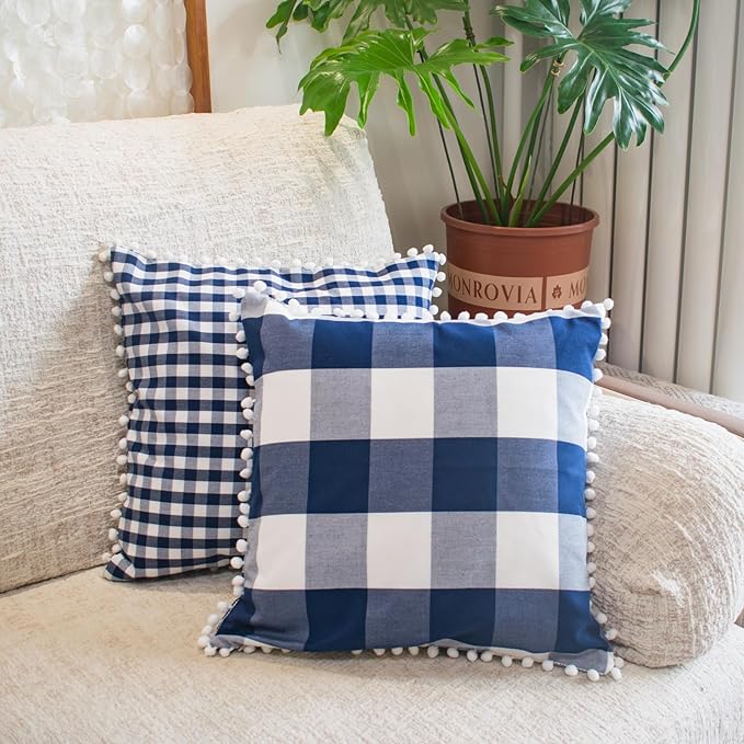 HOPLEE Navy Blue Buffalo Plaid Pillow Covers Navy Blue Throw Pillow Covers - Image 9