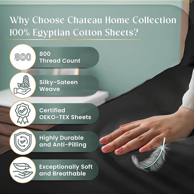 800 Thread Count Egyptian Cotton Sheets Queen Sheet Set Deep Pocket, 100% - Image 2