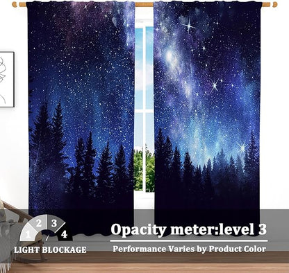 Renaiss 42 x 108 Inch Starry Night Sky Blackout Curtains Twinkle Star Forests - Image 3