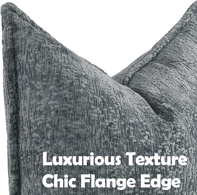 Pack of 2 Dusty Blue Euro Shams Pillow Covers 26x26 Cozy Soft Chenille - Image 2