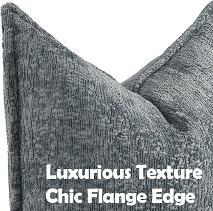 Pack of 2 Dusty Blue Decorative Throw Pillow Covers 18x18 Cozy Soft Chenille - Image 2