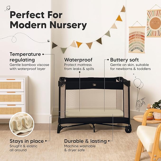 2-Pack Waterproof Pack and Play Sheets, Mini Crib Sheets Fitted - Image 5