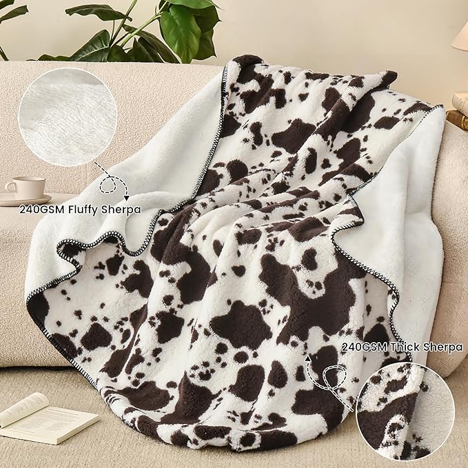 PHF Cute Cow Print Sherpa Throw Blanket - Image 8