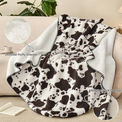 PHF Cute Cow Print Sherpa Throw Blanket - Image 8