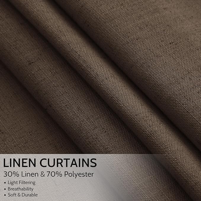 Nanspring Chocolate Linen Blend Light Filtering Back Tab Curtains 102 Inches - Image 2
