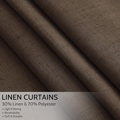 Nanspring Chocolate Linen Blend Light Filtering Back Tab Curtains 102 Inches - Image 2