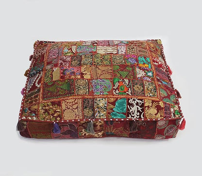 CRAFT KALA Indian Square Patchwork Traditional Pouf Cover Indian Living Room - Image 9