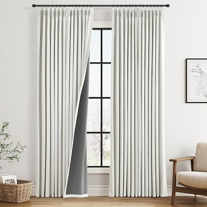 Pinch Pleated 100% Blackout Curtains 84 Inches Long Thermal Insulated Linen by Joywell