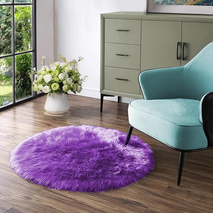 Latepis Purple Round Rug 3ft Circle Rugs by Latepis