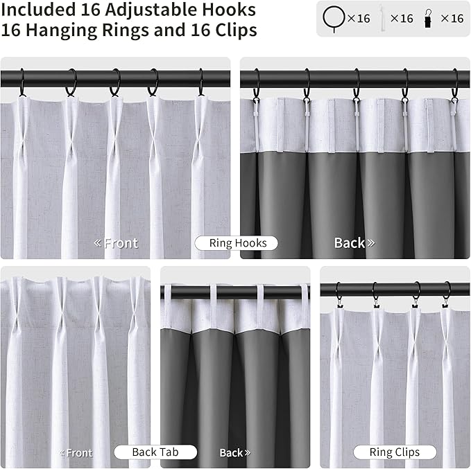 Joywell Pinch Pleated 100% Blackout Curtains 110 Inches Long - Image 3