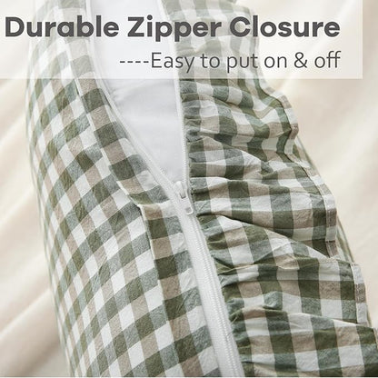 2 Pack Sage Green Plaid Ruffle Gingham Throw Pillow Covers, 100% Washed Cotton - Image 4