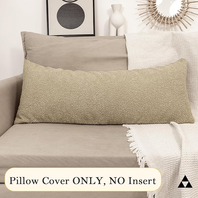 14x36 inch Boucle Lumbar Pillow Cover, Camel Woven Texture Neutral Long Pillow - Image 8