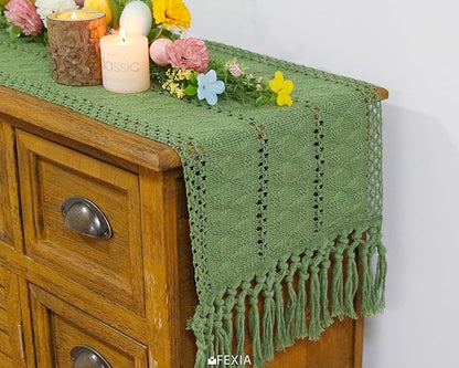 FEXIA Green Table Runner with Tassels - Image 6