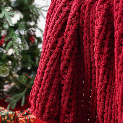 Battilo Chunky Knit Throw Blanket, Soft and Thick Red Chenille Throw Blanket - Image 9