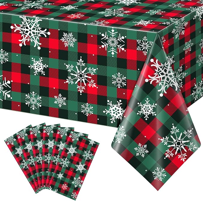 6Pcs Christmas Buffalo Plaid Snowflake Party Tablecloths Decorations, Plastic by JectivsPartyDecorations