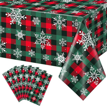 6Pcs Christmas Buffalo Plaid Snowflake Party Tablecloths Decorations, Plastic by JectivsPartyDecorations
