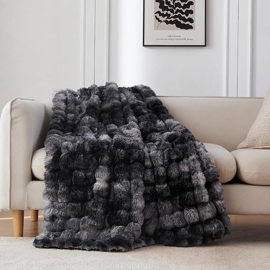 COOVA Faux Fur Throw Blanket for Couch, Cozy Soft and Fuzzy Plush Rabbit Fur by COOVA