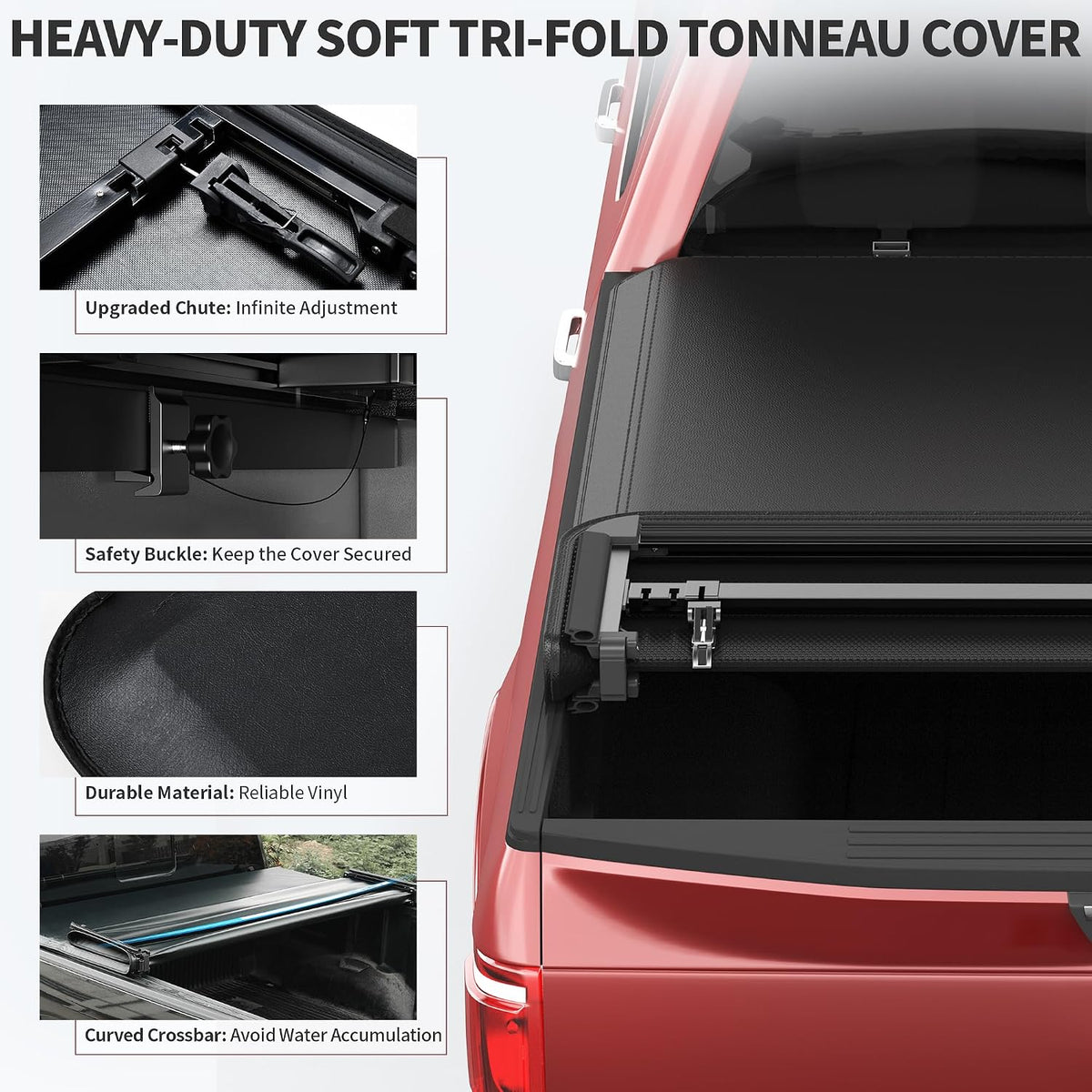 oedro soft quad-fold truck bed tonneau cover for, close-up detail