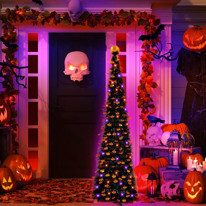 TURNMEON 5Ft Black Tinsel Halloween Tree with Lights Halloween Decorations