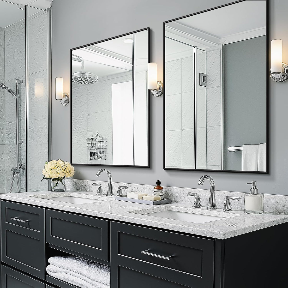 bathroom vanity mirror for wall 2pack 36"x24" bathroom, front angle view