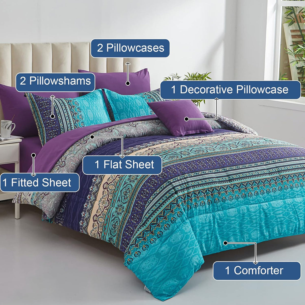 cottolester boho comforter set full size 8 piece shown in use