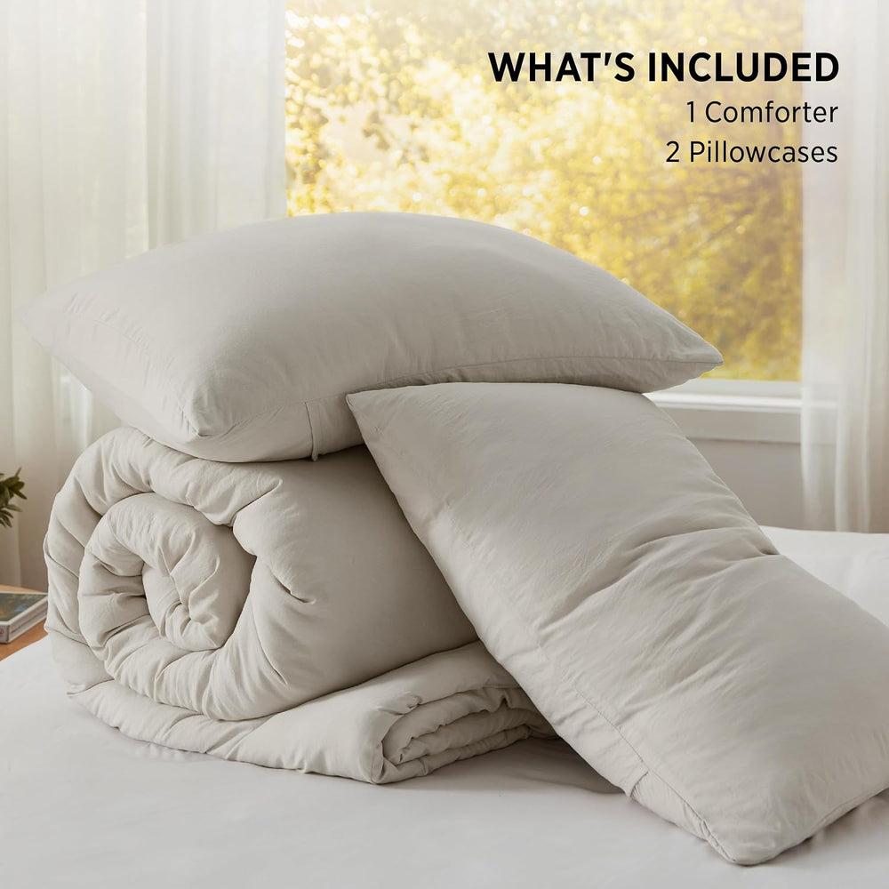 Bedsure Oversized Queen Comforter Set, Prewashed Bedding Beige