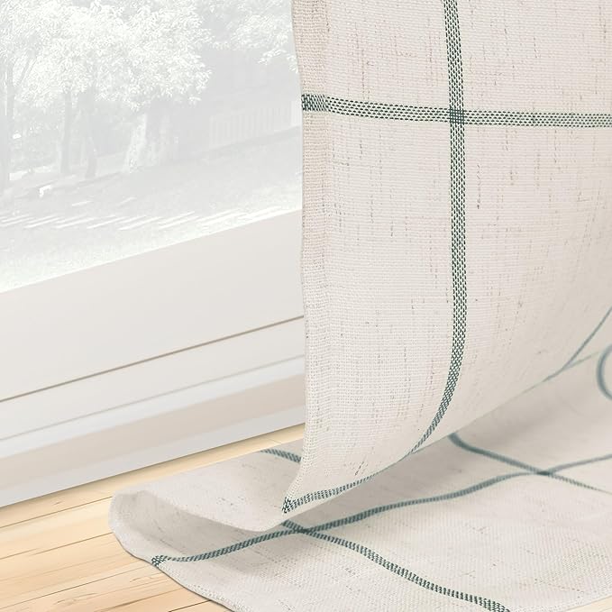 DriftAway Kitchen Curtains Striped Tier Linen Short Curtains Windowpane Plaid - Image 8