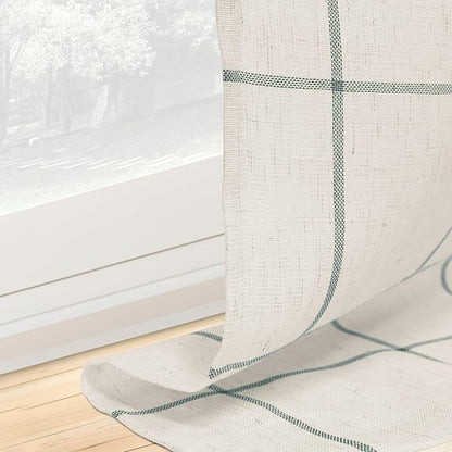 DriftAway Kitchen Curtains Striped Tier Linen Short Curtains Windowpane Plaid - Image 8
