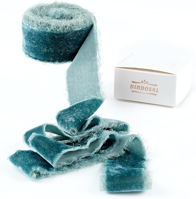 Steel Blue Silk Velvet Ribbon 1.5 Inch Blue Frayed Edge Ribbon Rustic Style by DINDOSAL