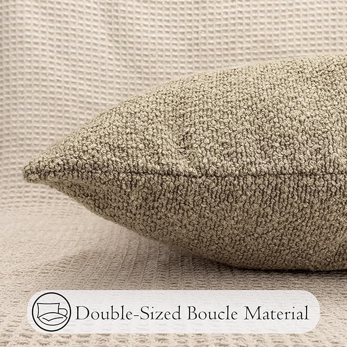 14x26 inch Boucle Lumbar Pillow Cover, Camel Woven Texture Neutral Long Pillow - Image 6