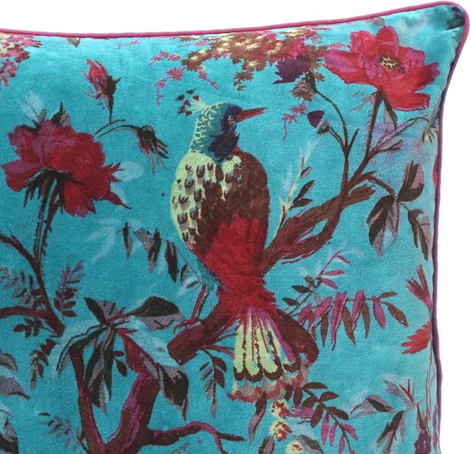 Eyes of India Velvet Floral Flower Bird Throw Pillow Sofa Cushion Cover Case - Image 3