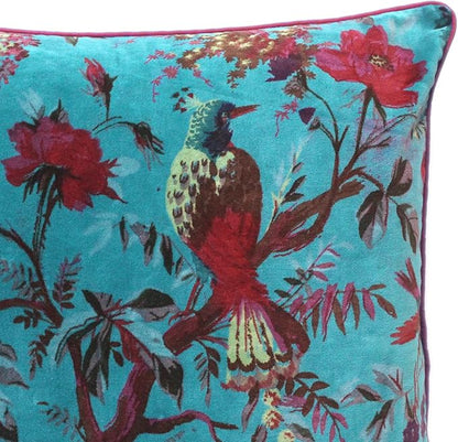 Eyes of India Velvet Floral Flower Bird Throw Pillow Sofa Cushion Cover Case - Image 3