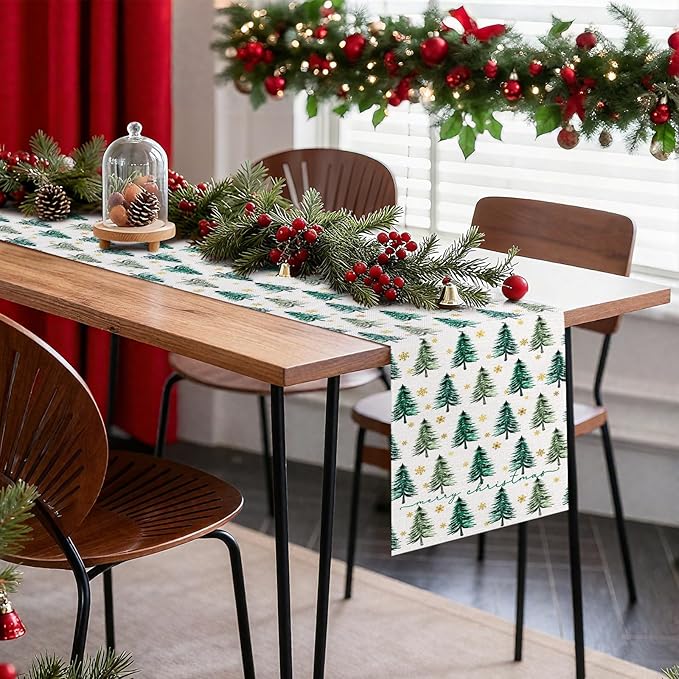 OTOSTAR Golden Snowflake Christmas Tree Merry Christmas Table Runner, Xmas - Image 7