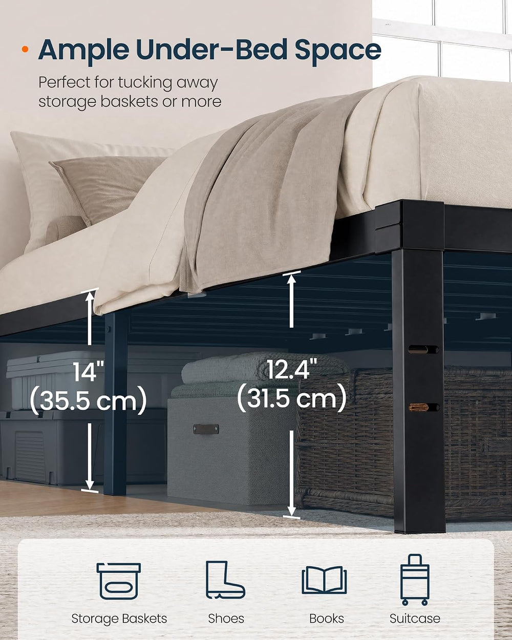 SONGMICS HOME Full Size Bed Frame, Metal Platform Bed Frame, 14 Inch