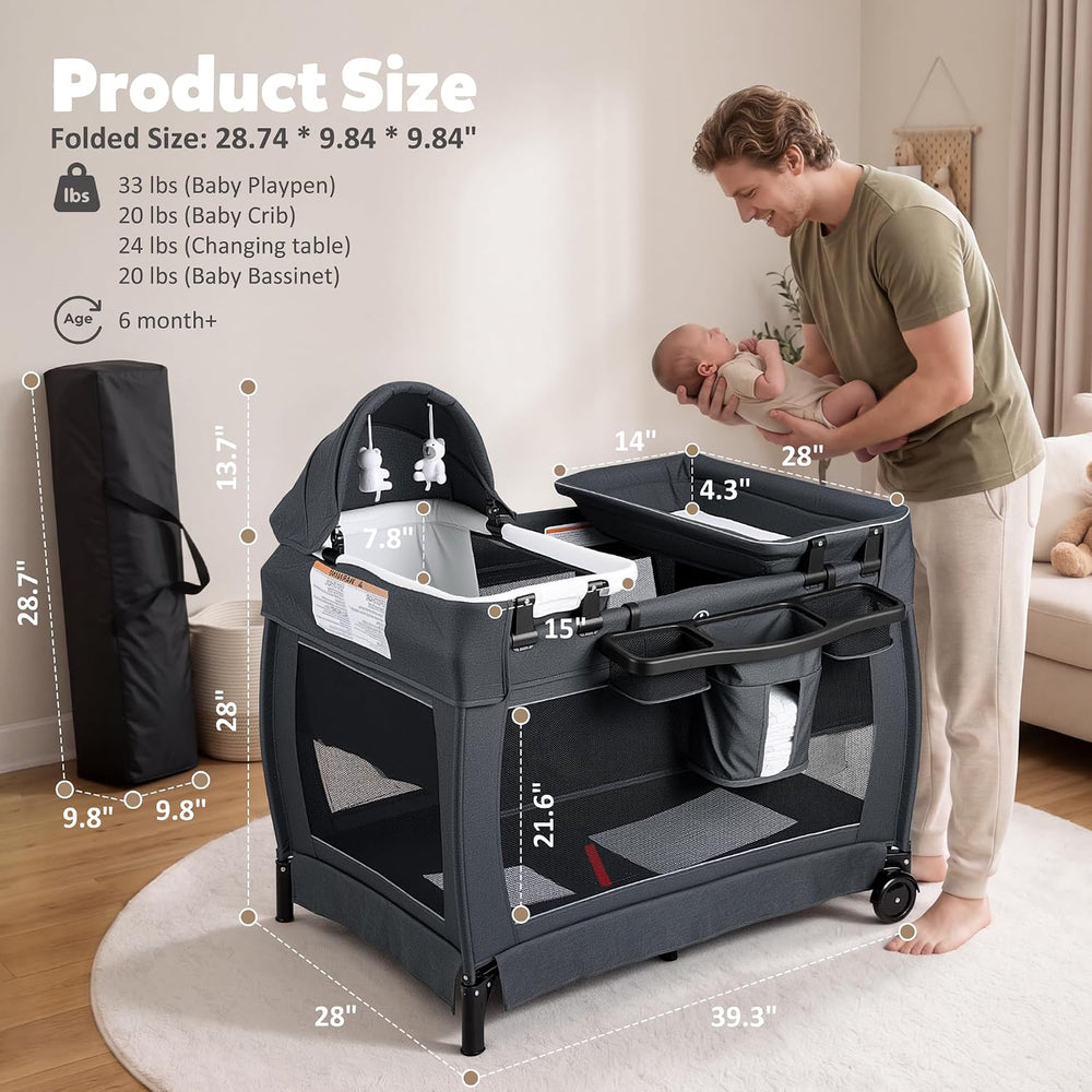 TODEFULL 4 in 1 Foldable Pack and Play with Bassinet & Changing Table