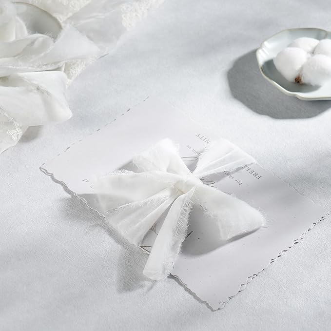 White Velvet Ribbon 1.5 Inch Frayed Silk Velvet Ribbon Rustic White Christmas - Image 4
