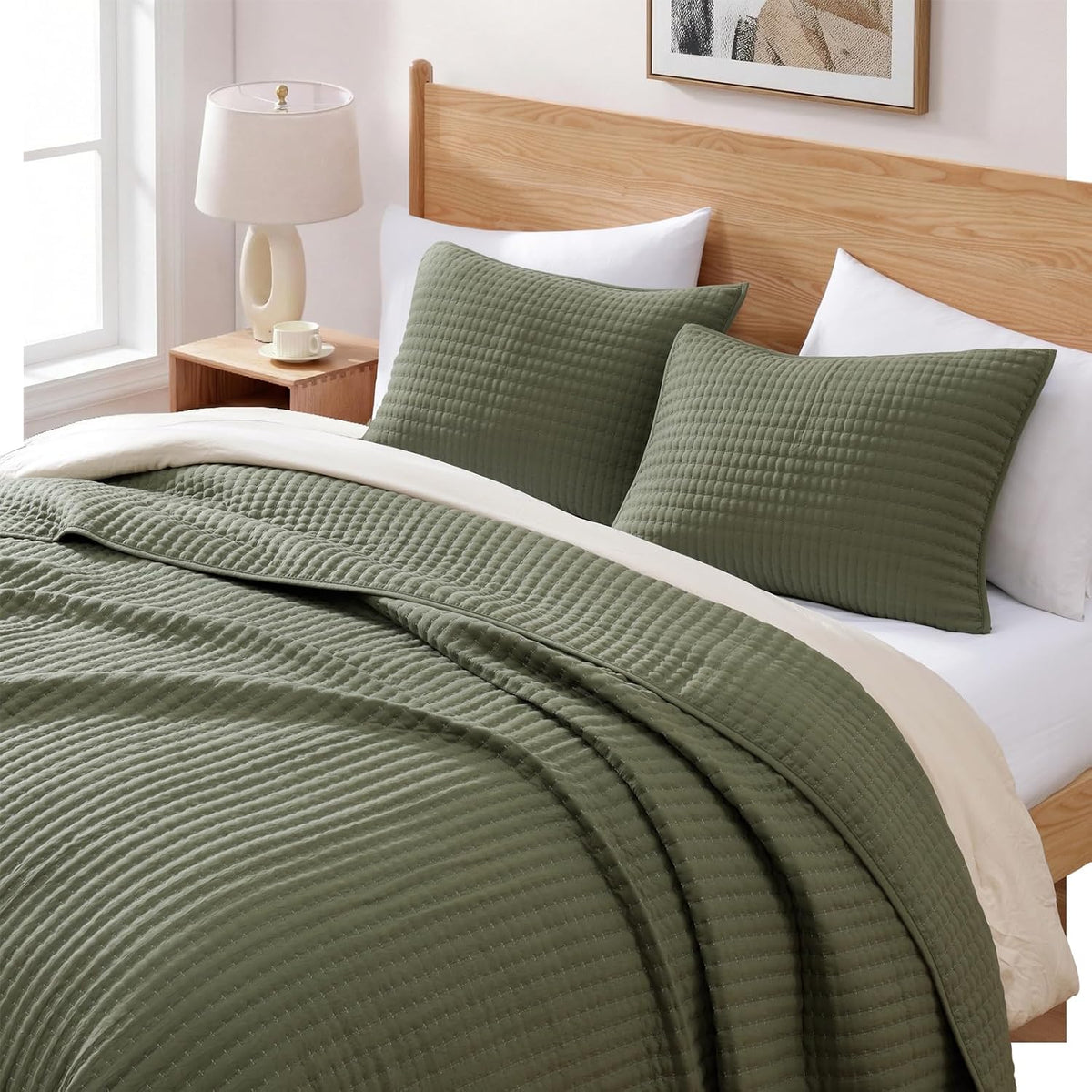 king size quilt-lightweight bedspreads olive green king quilt shown in use