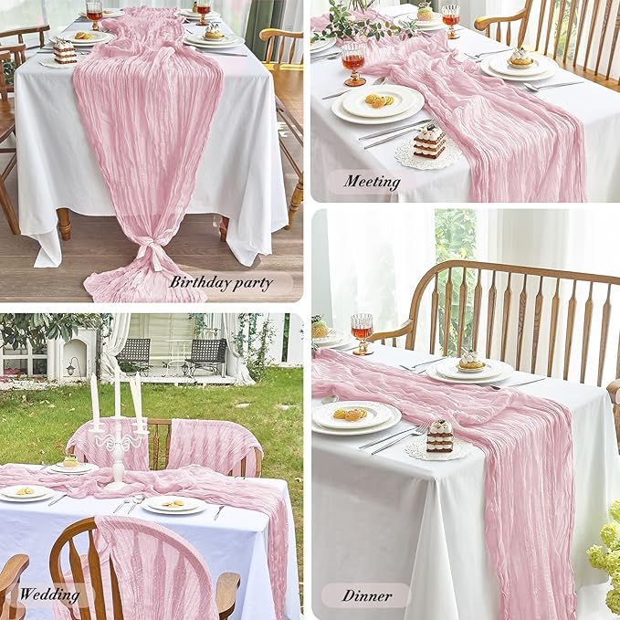 IVAPUPU 4 Pcs Cheesecloth Table Runner - 10ft Pink Boho Gauze Cheese Cloth - Image 6