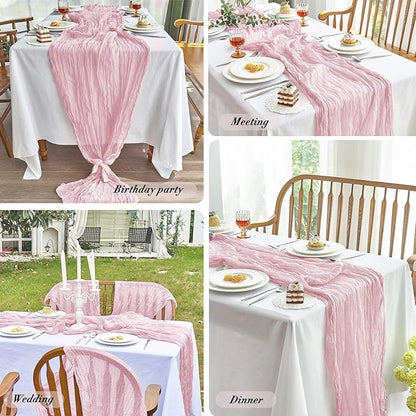 IVAPUPU 2 Pcs Cheesecloth Table Runner - 10ft Pink Boho Gauze Cheese Cloth - Image 3