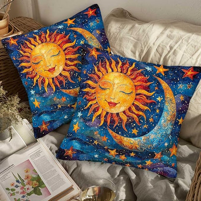 Sun and Moon Throw Pillow Covers Set of 2 | 18x18 Inches Cushion Cases - Image 3