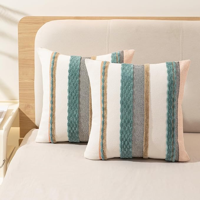 Boho Throw Pillow Covers 18x18 Set of 2 Farmhouse Decorative Cushion Case - Image 5