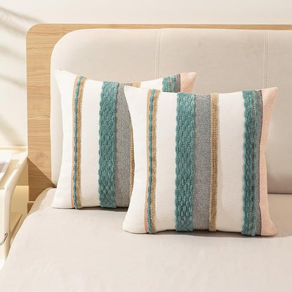 Boho Throw Pillow Covers 18x18 Set of 2 Farmhouse Decorative Cushion Case - Image 5